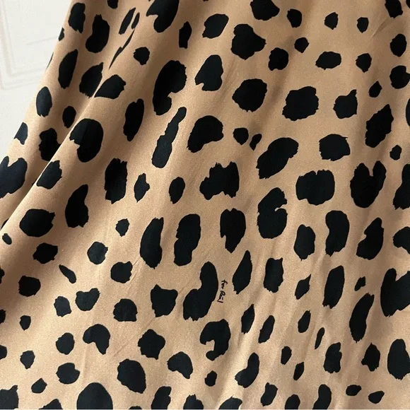 REALISATION PAR tan black leopard cheetah silk elastic waist midi skirt